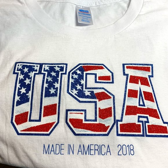 USA Made in America 2018 T Shirt Unisex Adult 2X White Sparkling USA Symbol New - Picture 3 of 5